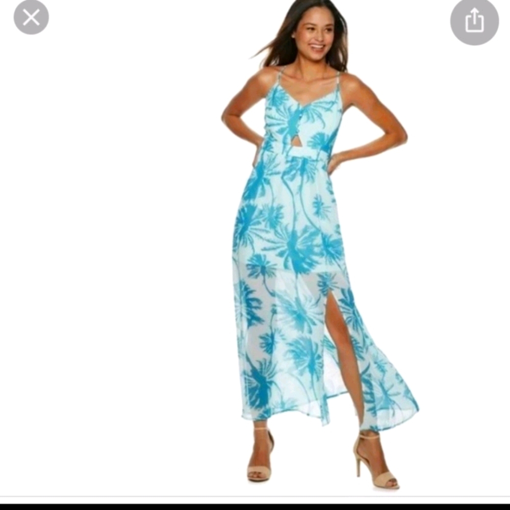 Candie's Size XS Tropical Blue Palm Tree Maxi D…